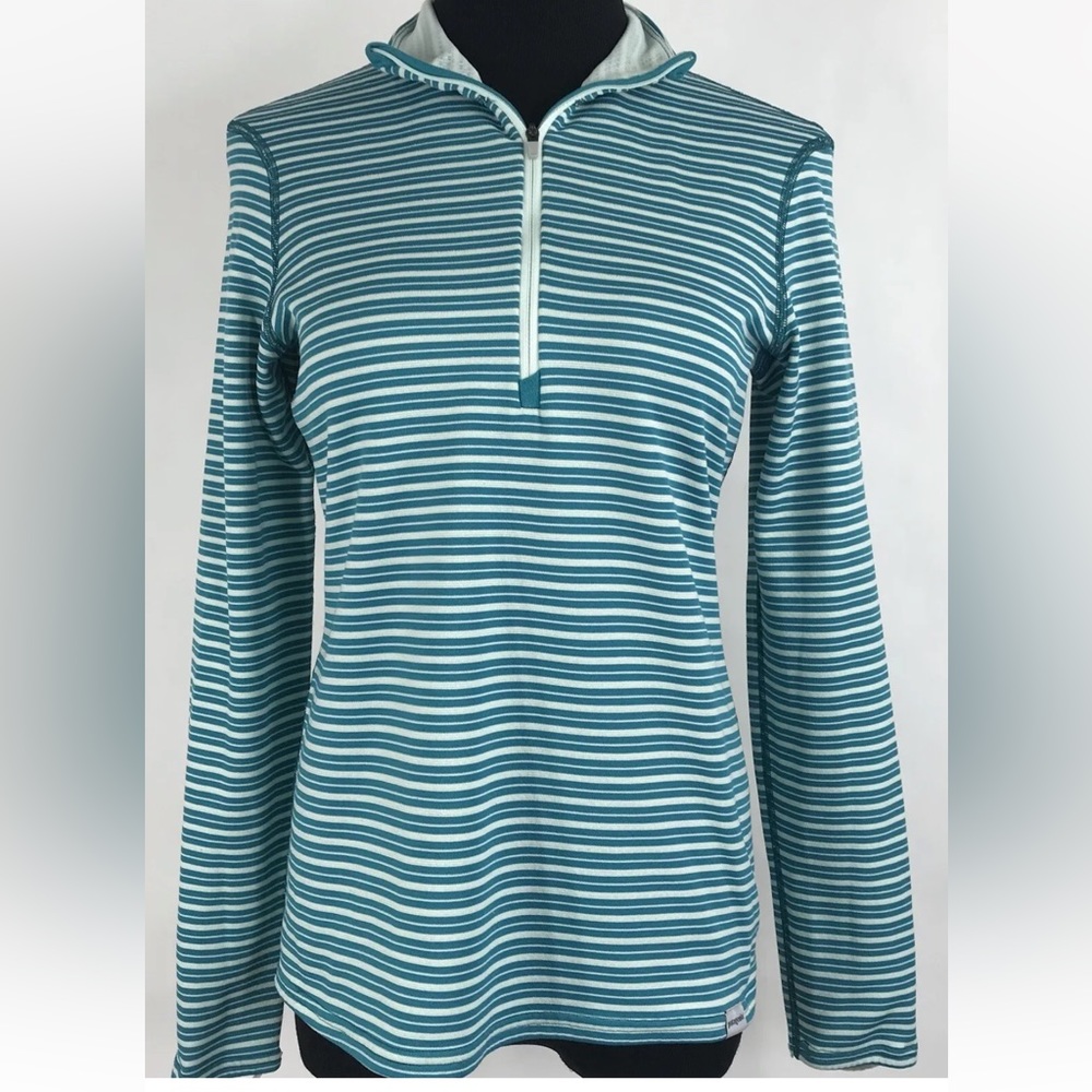 Patagonia Capilene 3 Womens Pullover Size Small Striped Blue Green Long Sleeve